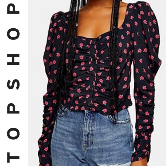 Topshop Tops - New TOPSHOP Floral Print Ruched Prairie Top 4